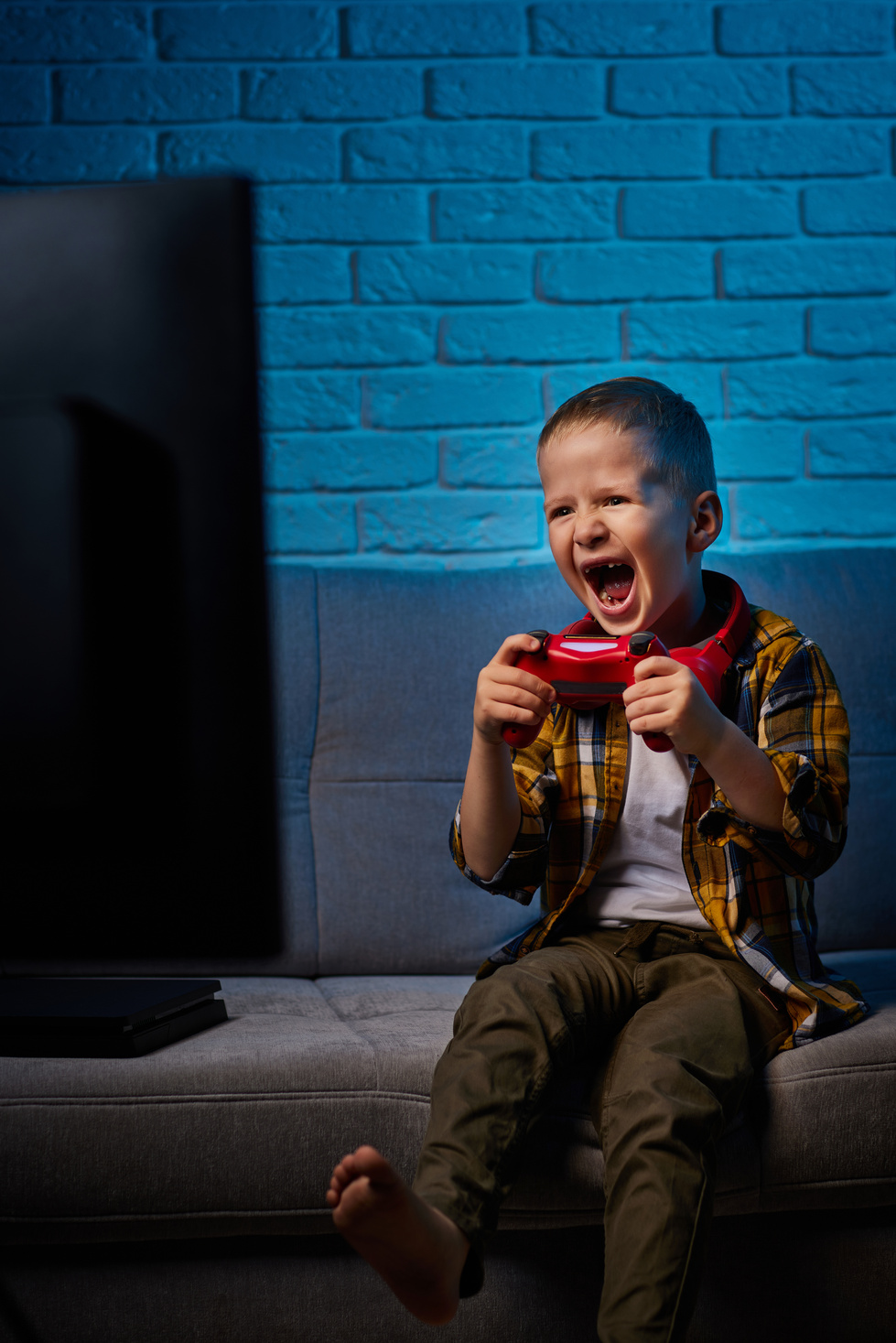 Children Playing Video Game with Game Console